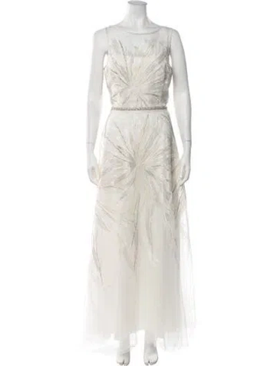 Pre-owned Teri Jon Patterned Long Dress In Neutrals