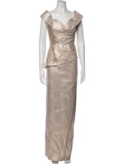 Pre-owned Teri Jon Patterned Long Dress W/ Tags In Neutral