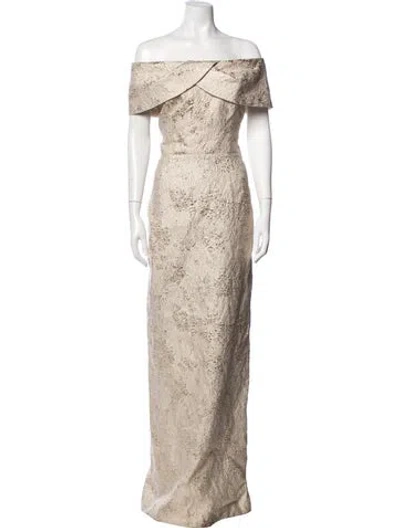 Pre-owned Teri Jon Patterned Long Dress W/ Tags In Neutrals