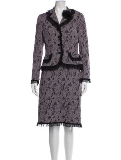 Pre-owned Teri Jon Patterned Mesh Accents Skirt Suit In Purple