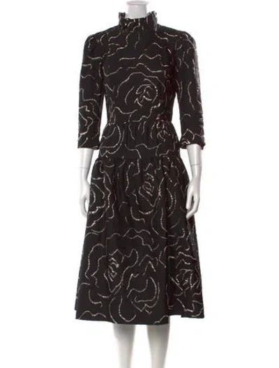 Pre-owned Teri Jon Patterned Midi Length Dress In Black
