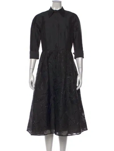 Pre-owned Teri Jon Patterned Midi Length Dress In Black