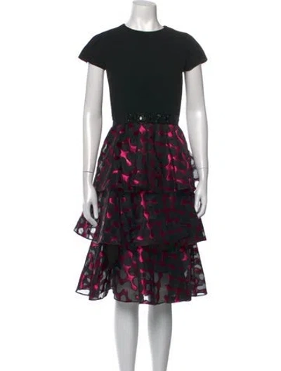 Pre-owned Teri Jon Patterned Midi Length Dress In Black