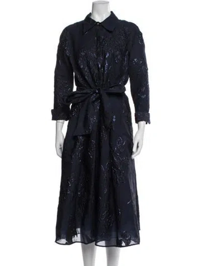 Pre-owned Teri Jon Patterned Midi Length Dress In Blue