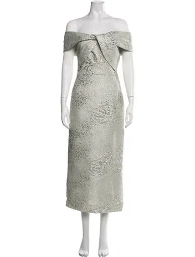 Pre-owned Teri Jon Patterned Midi Length Dress In Green