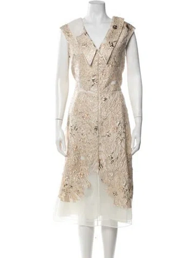 Pre-owned Teri Jon Patterned Midi Length Dress In Multicolor