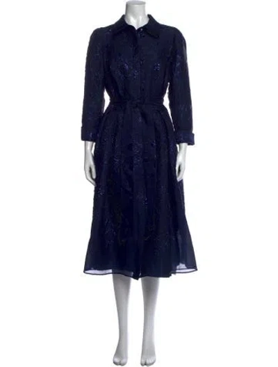 Pre-owned Teri Jon Patterned Midi Length Dress W/ Tags In Blue