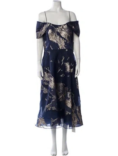 Pre-owned Teri Jon Patterned Midi Length Dress W/ Tags In Blue