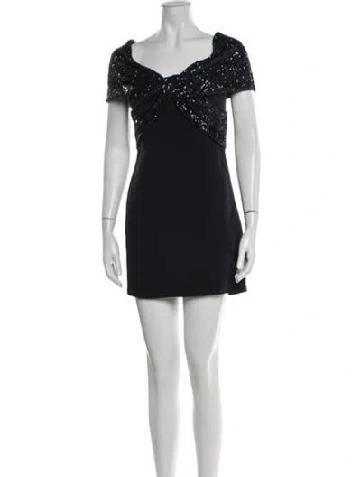 Pre-owned Teri Jon Patterned Mini Dress In Black