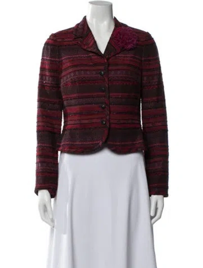Pre-owned Teri Jon Plaid Print Blazer In Burgundy