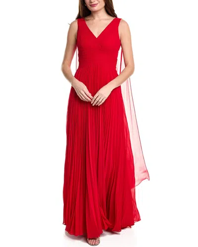 Teri Jon Pleated Chiffon Cape Gown In Red