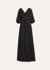Teri Jon Pleated Polka Dot Chiffon Gown In Black/white