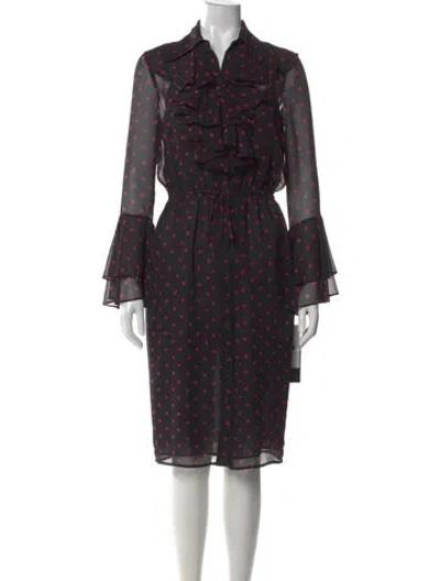 Pre-owned Teri Jon Polka Dot Print Knee-length Dress In Black