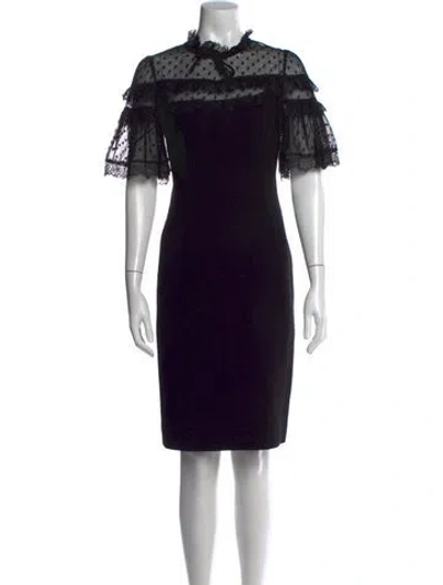 Pre-owned Teri Jon Polka Dot Print Knee-length Dress In Black