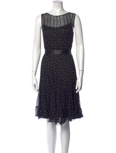 Pre-owned Teri Jon Polka Dot Print Knee-length Dress In Blue