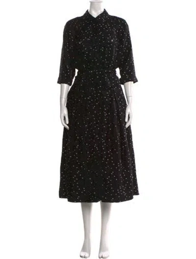 Pre-owned Teri Jon Polka Dot Print Long Dress In Black