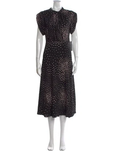 Pre-owned Teri Jon Polka Dot Print Midi Length Dress In Black