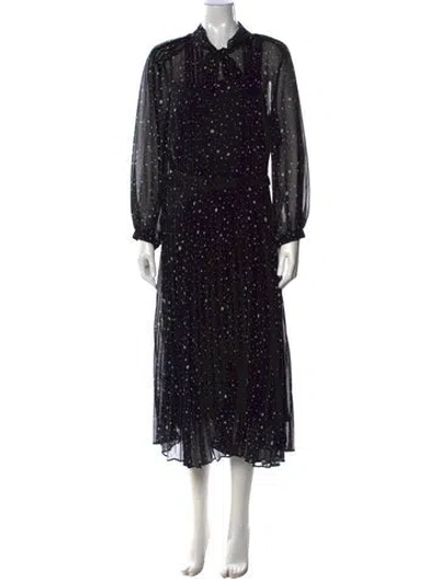 Pre-owned Teri Jon Polka Dot Print Midi Length Dress In Black