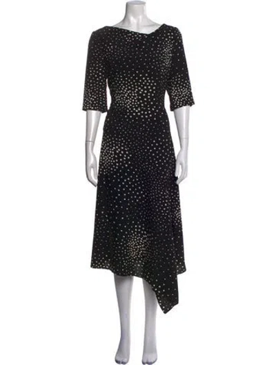 Pre-owned Teri Jon Polka Dot Print Midi Length Dress In Black