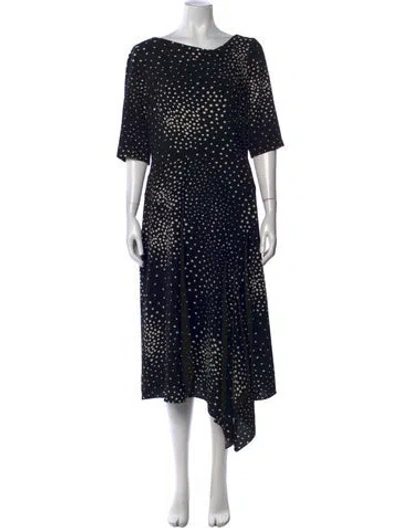 Pre-owned Teri Jon Polka Dot Print Midi Length Dress In Black