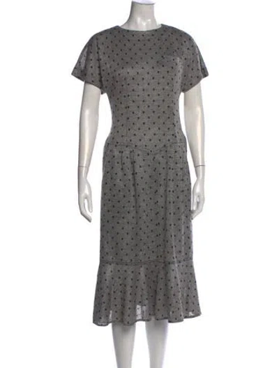 Pre-owned Teri Jon Polka Dot Print Midi Length Dress In Gray