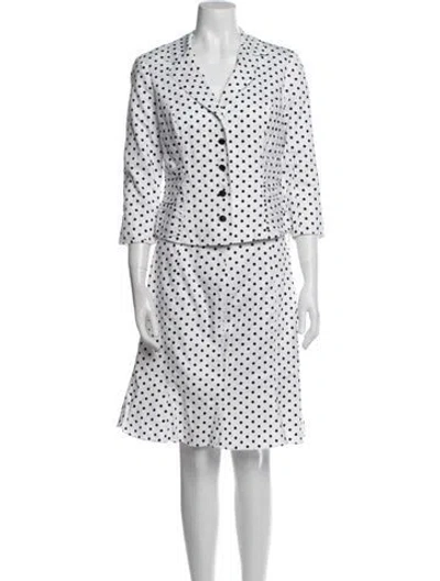 Pre-owned Teri Jon Polka Dot Print Skirt Set In White