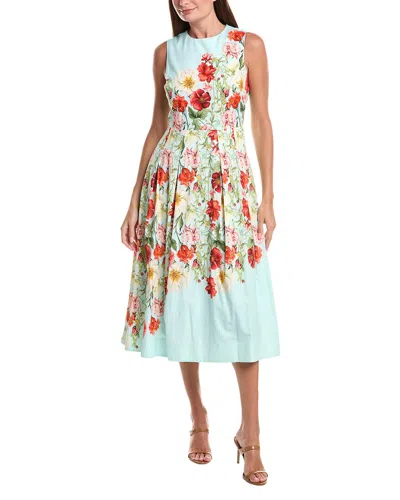 Teri Jon By Rickie Freeman Print Box Pleat Fit N Flare Midi Dress In Multi