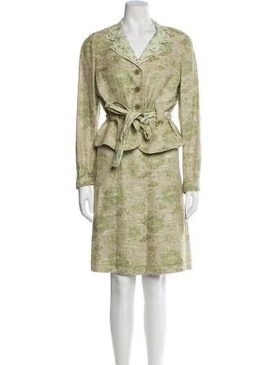 Pre-owned Teri Jon Printed Embroidered Accent Skirt Suit In Yellow