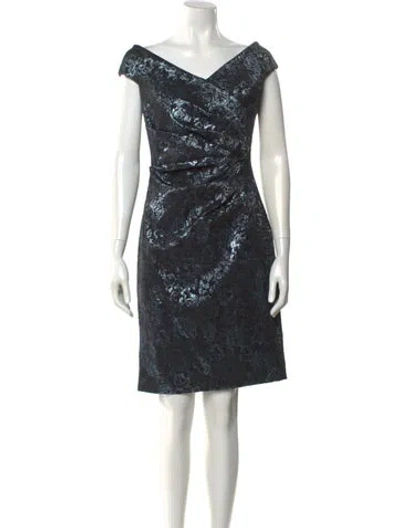 Pre-owned Teri Jon Printed Knee-length Dress In Black