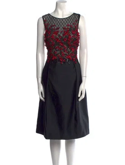 Pre-owned Teri Jon Printed Knee-length Dress In Black