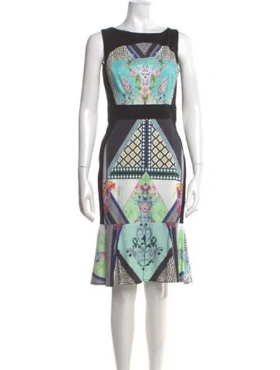 Pre-owned Teri Jon Printed Knee-length Dress In Black