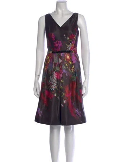 Pre-owned Teri Jon Printed Knee-length Dress In Black