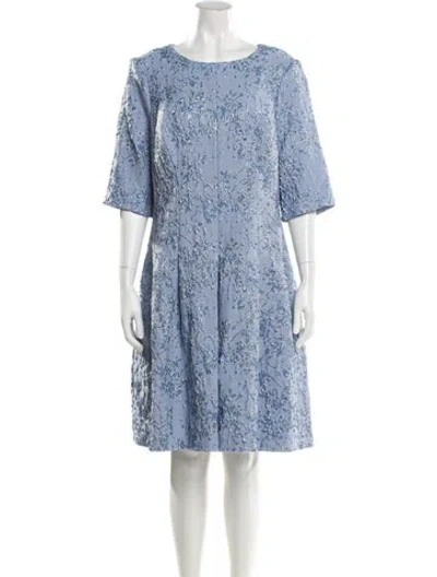 Pre-owned Teri Jon Printed Knee-length Dress In Blue