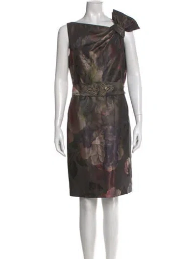 Pre-owned Teri Jon Printed Knee-length Dress In Brown