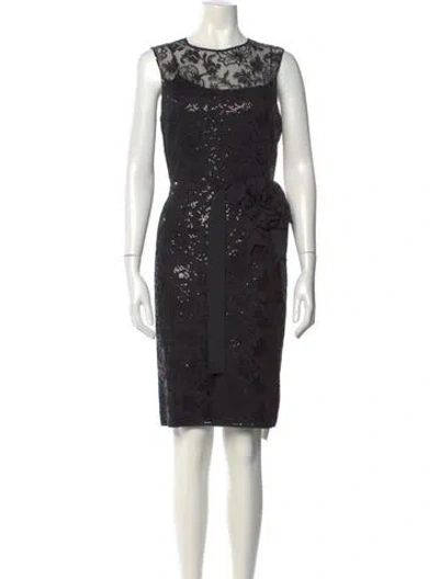 Pre-owned Teri Jon Printed Knee-length Dress In Gray