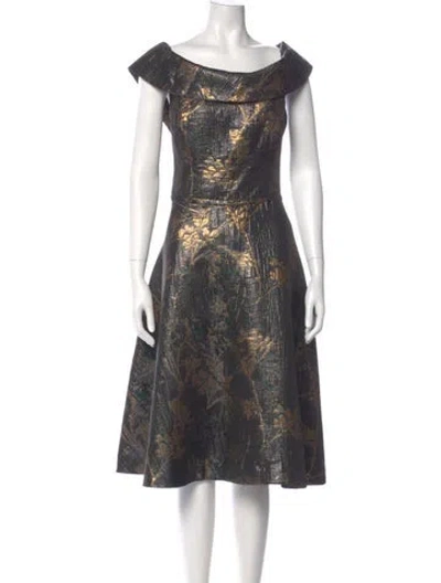 Pre-owned Teri Jon Printed Knee-length Dress In Gray
