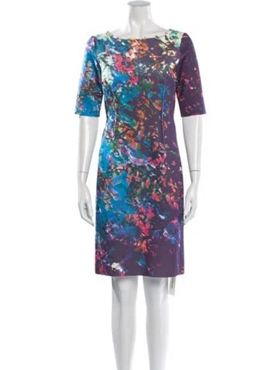 Pre-owned Teri Jon Printed Knee-length Dress In Purple