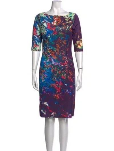 Pre-owned Teri Jon Printed Knee-length Dress In Purple