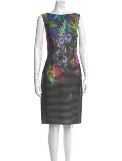 Pre-owned Teri Jon Printed Knee-length Dress W/ Tags In Green