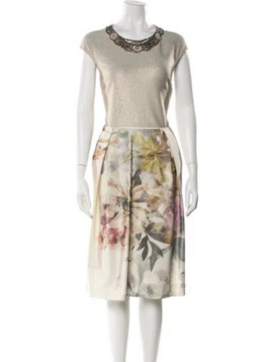 Pre-owned Teri Jon Printed Knee-length Dress W/ Tags In Neutral