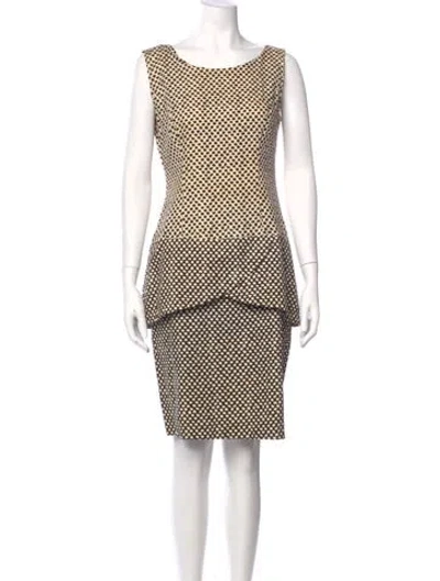 Pre-owned Teri Jon Printed Knee-length Dress In White