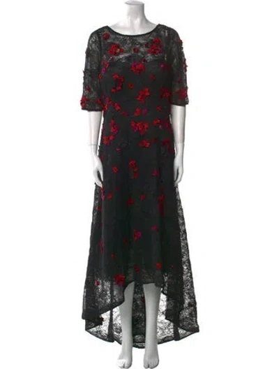 Pre-owned Teri Jon Printed Long Dress In Black