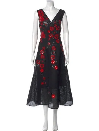 Pre-owned Teri Jon Printed Long Dress In Black
