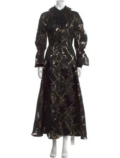 Pre-owned Teri Jon Printed Long Dress In Black