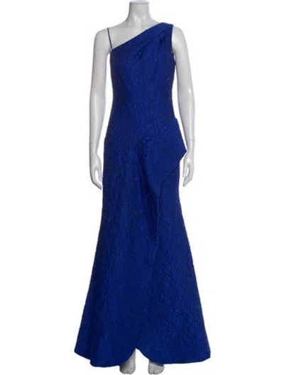 Pre-owned Teri Jon Printed Long Dress In Blue