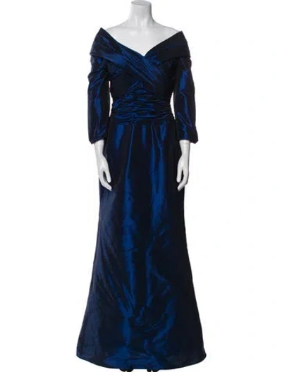 Pre-owned Teri Jon Printed Long Dress In Blue