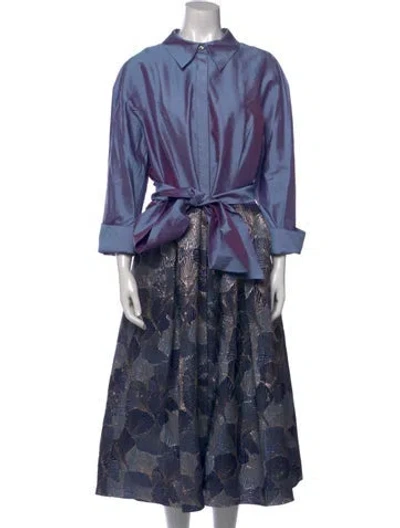 Pre-owned Teri Jon Printed Long Dress In Blue