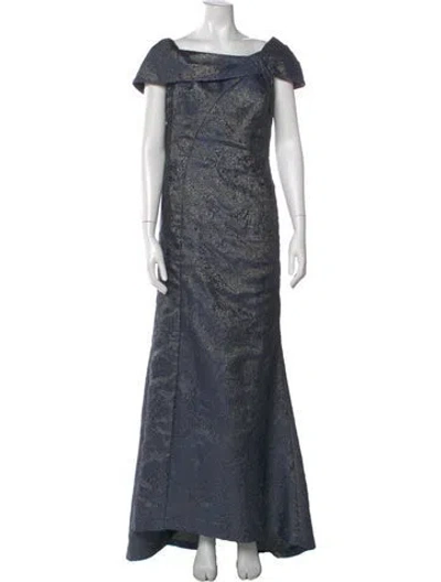 Pre-owned Teri Jon Printed Long Dress In Blue