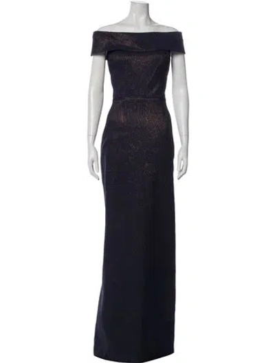 Pre-owned Teri Jon Printed Long Dress In Blue