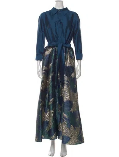 Pre-owned Teri Jon Printed Long Dress In Blue
